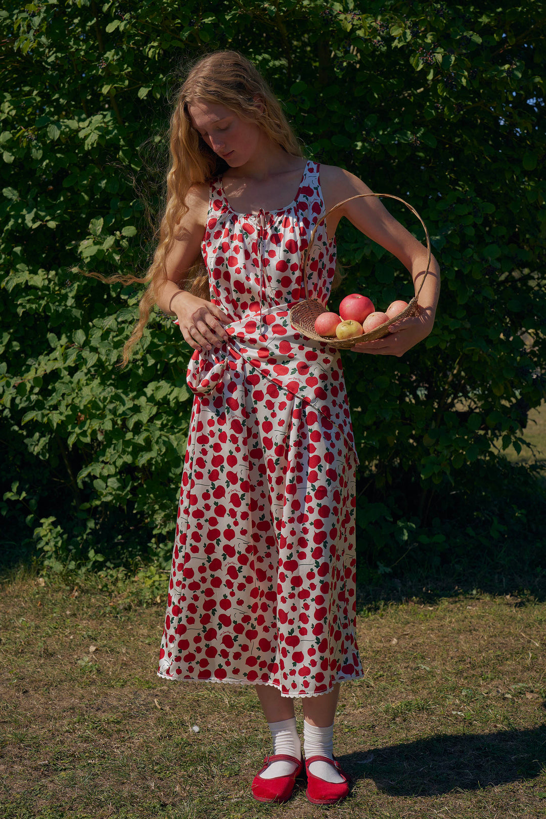 Farm Edit Red Turnip Print 22 Momme Silk Square Scarf