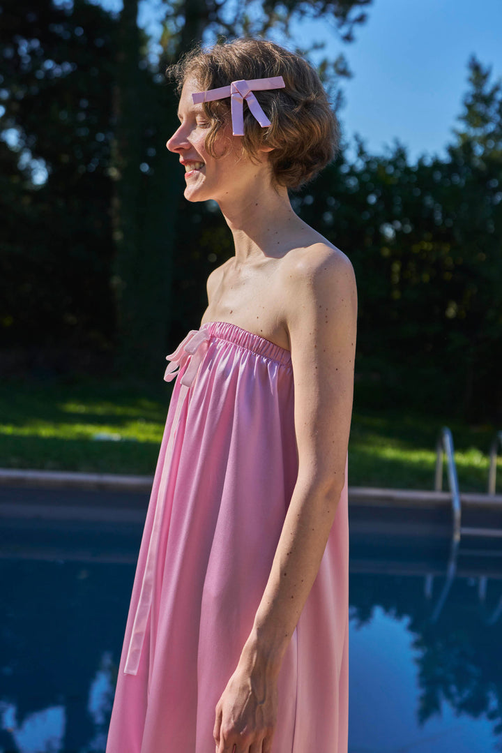 My Party 22 Momme Silk Strapless Bow Dress