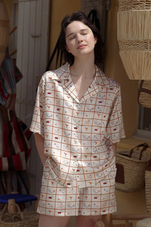 Puppy Edition Bubble Pup karierter Seiden-Kurzpyjama-Set