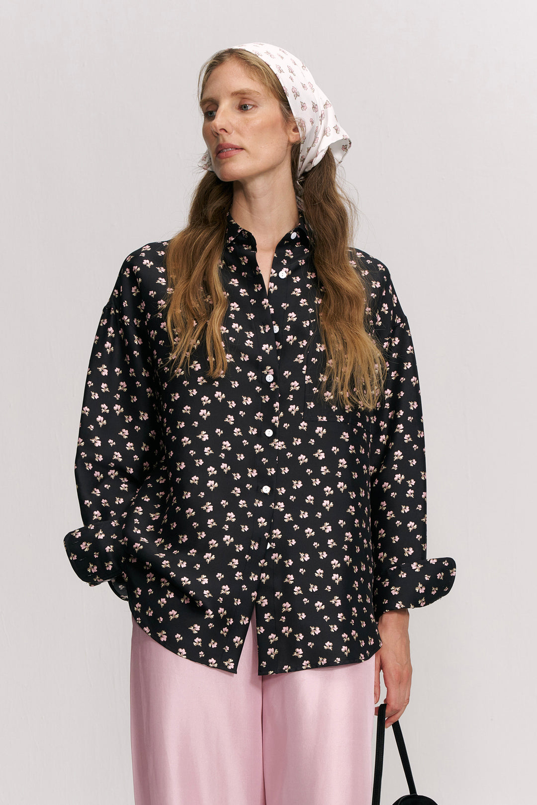 PAJA Farm Edit Dupion Silk Floral Print Shirt - Black