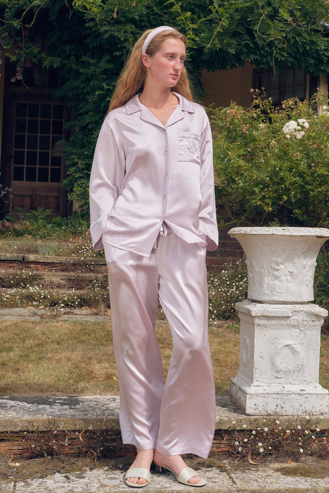 VEGA Collection Silk Rhinestone-Embellished Long Sleeve Set - Amethyst