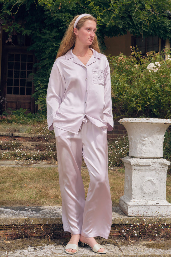 VEGA Collection Silk Rhinestone-Embellished Long Sleeve Set - Amethyst