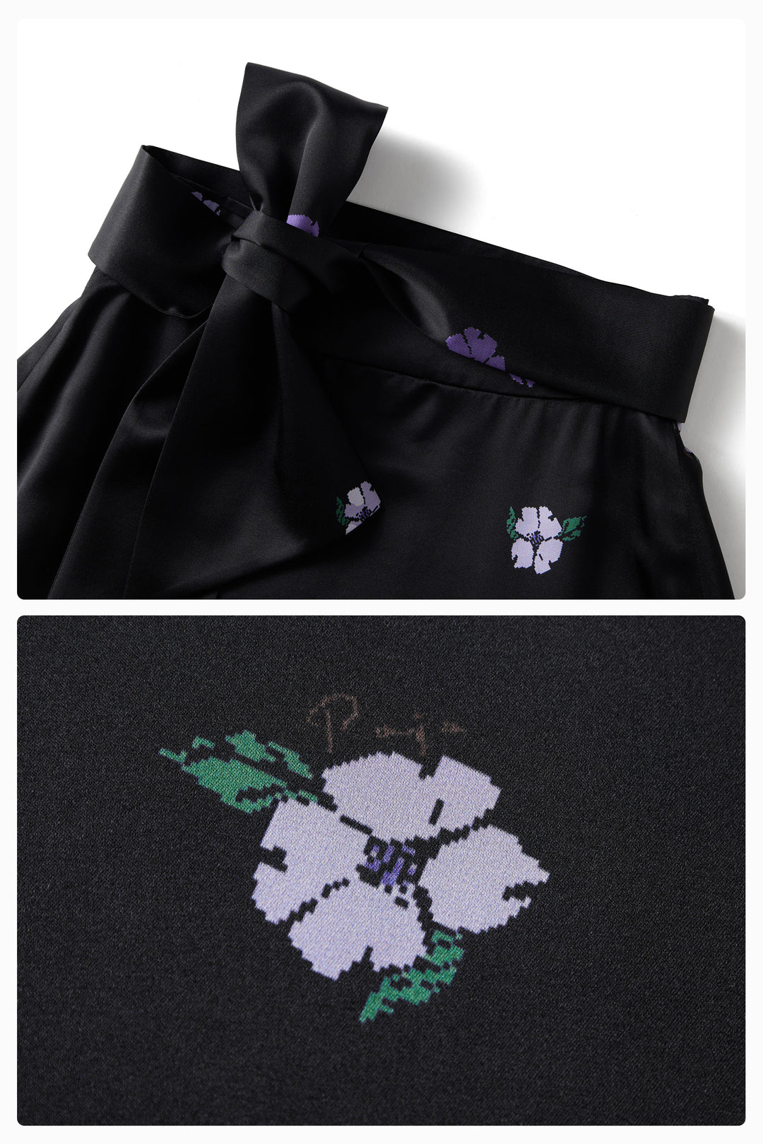 PAJA Summer Shimmer Silk Wool Satin Printed Tie-Waist Long Skirt