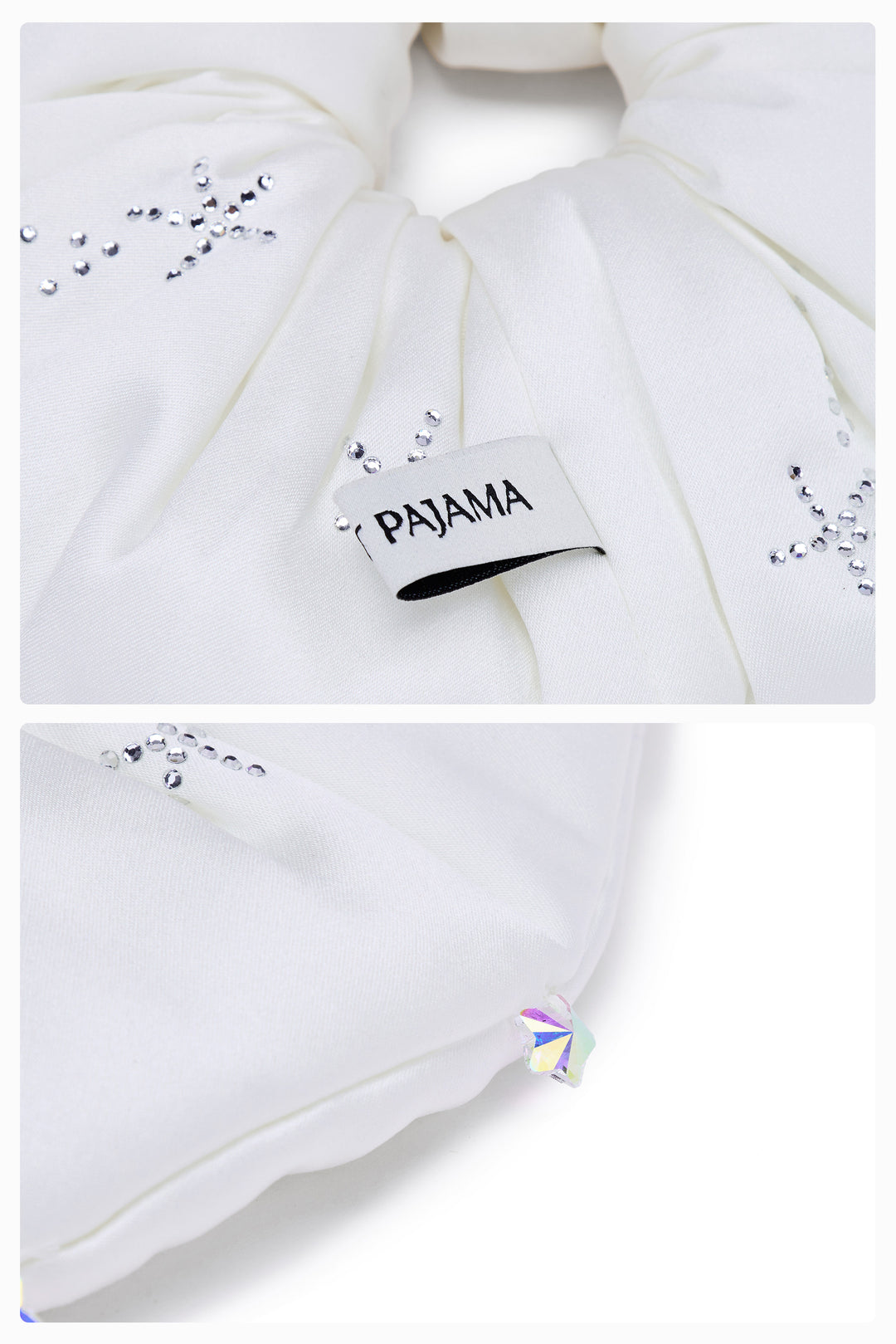 VEGA Collection Feathered Silk Rhinestone-Embellished Scrunchies - White