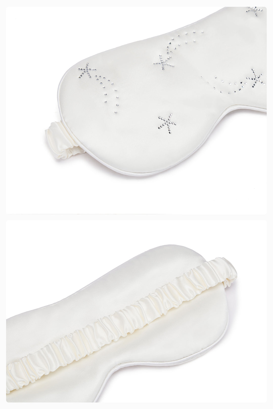 VEGA Collection Feathered Silk Rhinestone-Embellished Eye Mask - White