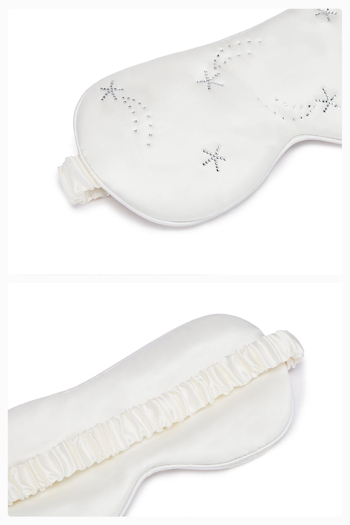 VEGA Collection Feathered Silk Rhinestone-Embellished Eye Mask - White