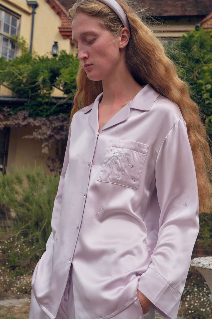 VEGA Collection Silk Rhinestone-Embellished Long Sleeve Set - Amethyst