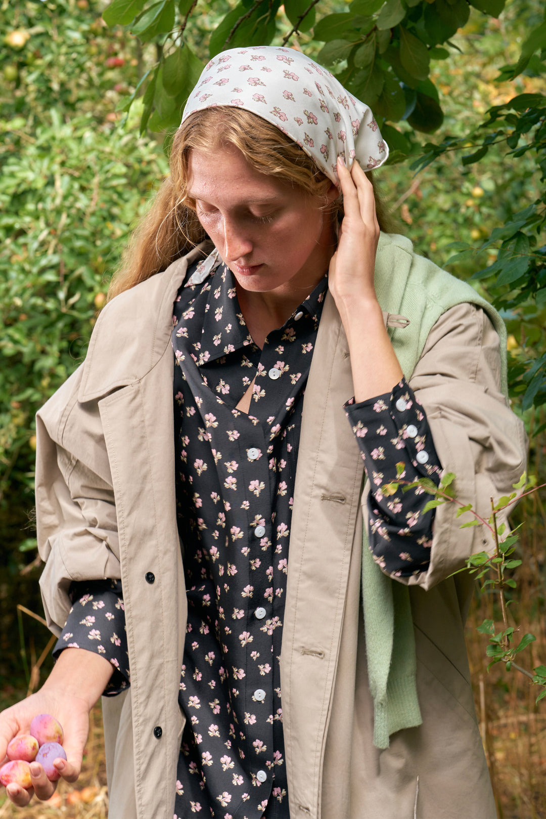 PAJA Farm Edit Dupion Silk Floral Print Triangle Scarf - White