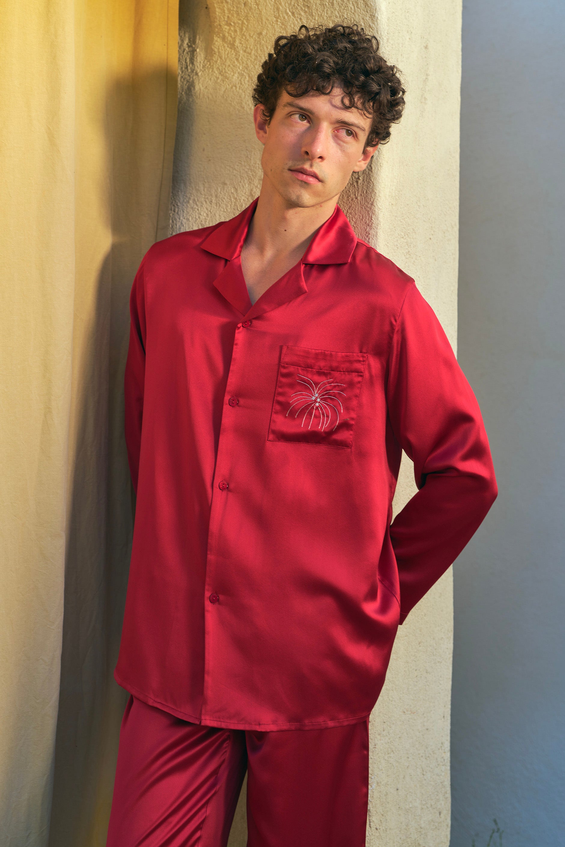 Men's Luxury Silk Pajama Set with Feathers | VEGA – Not Just Pajama