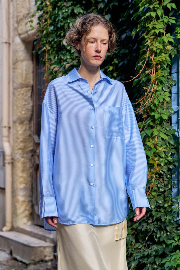 PAJA Out After Brunch Mulberry Silk Striped Shirt