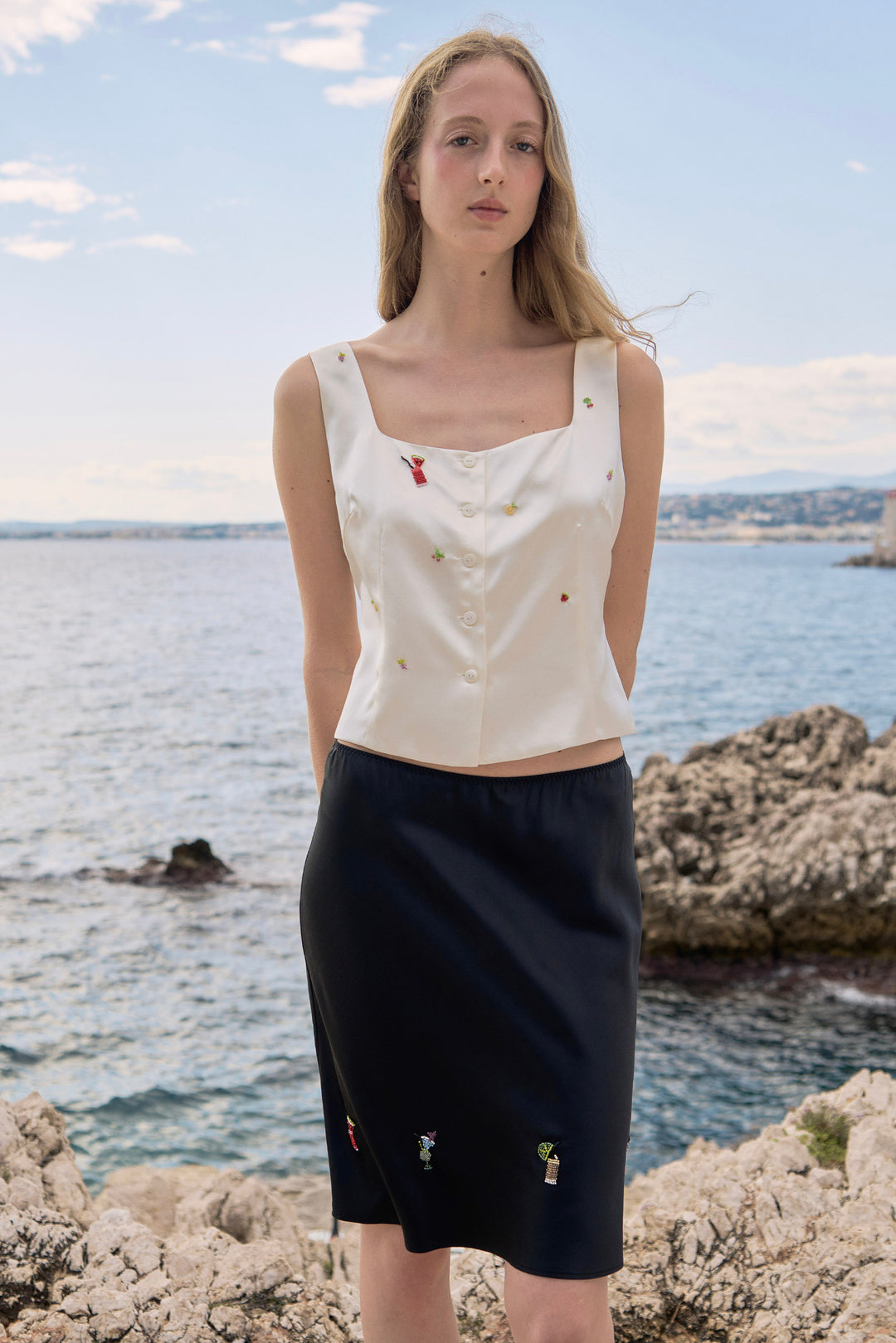 PAJA Beaded Summer Escapes Silk Top - White