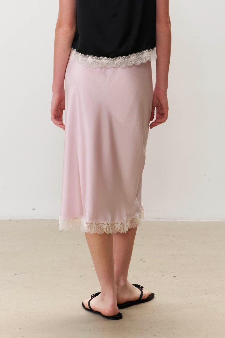 PAJA Bias-Cut 25 Momme Silk Crepe Satin Lace-Trim Skirt