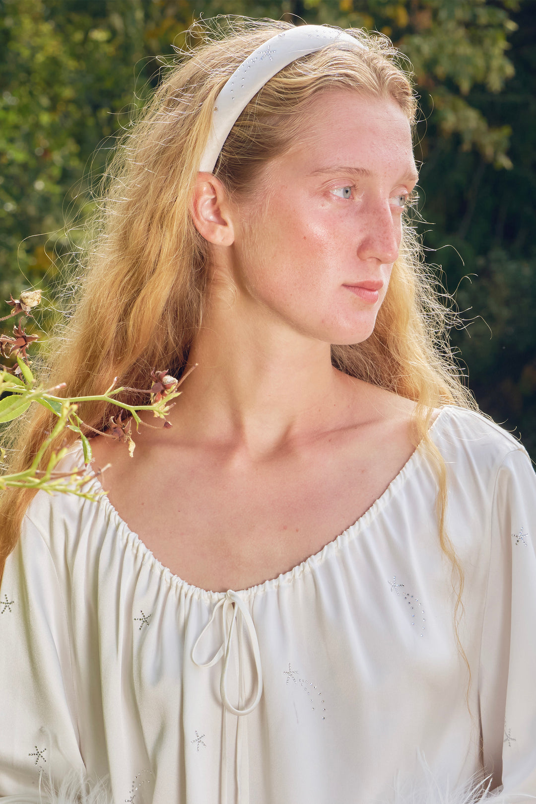 VEGA Collection Silk Rhinestone-Embellished Headband - White