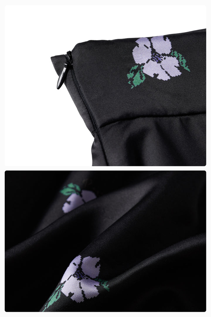 PAJA Summer Shimmer Silk Wool Satin Printed Tie-Waist Long Skirt