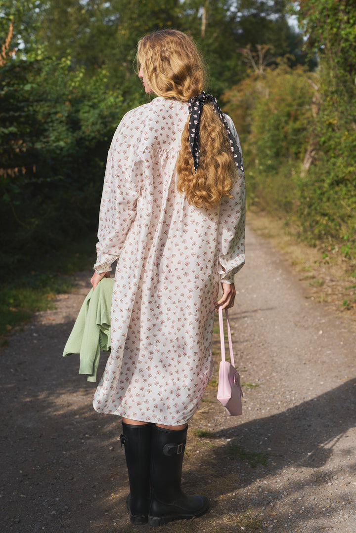 PAJA Farm Edit Dupion Silk Printed Long-Sleeved Shirt Dress - White