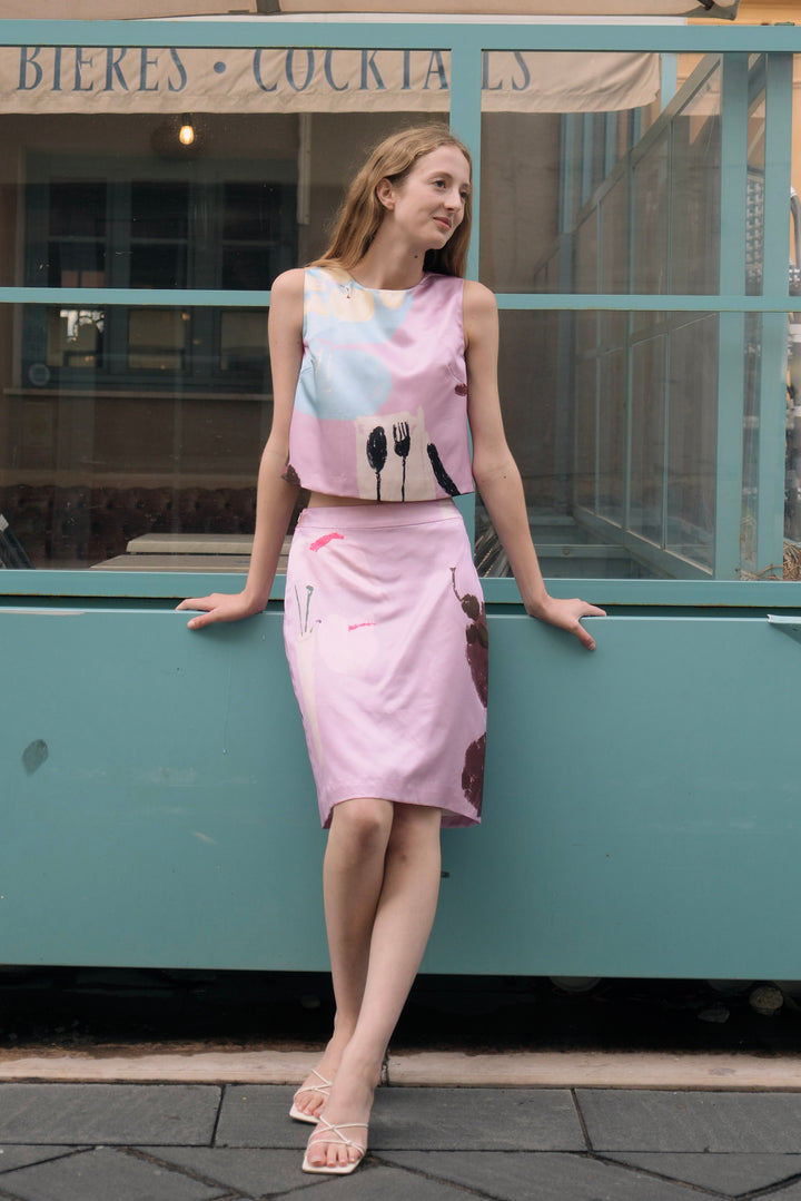 PAJA Dinner Hour Printed Silk Wool Satin Blouse