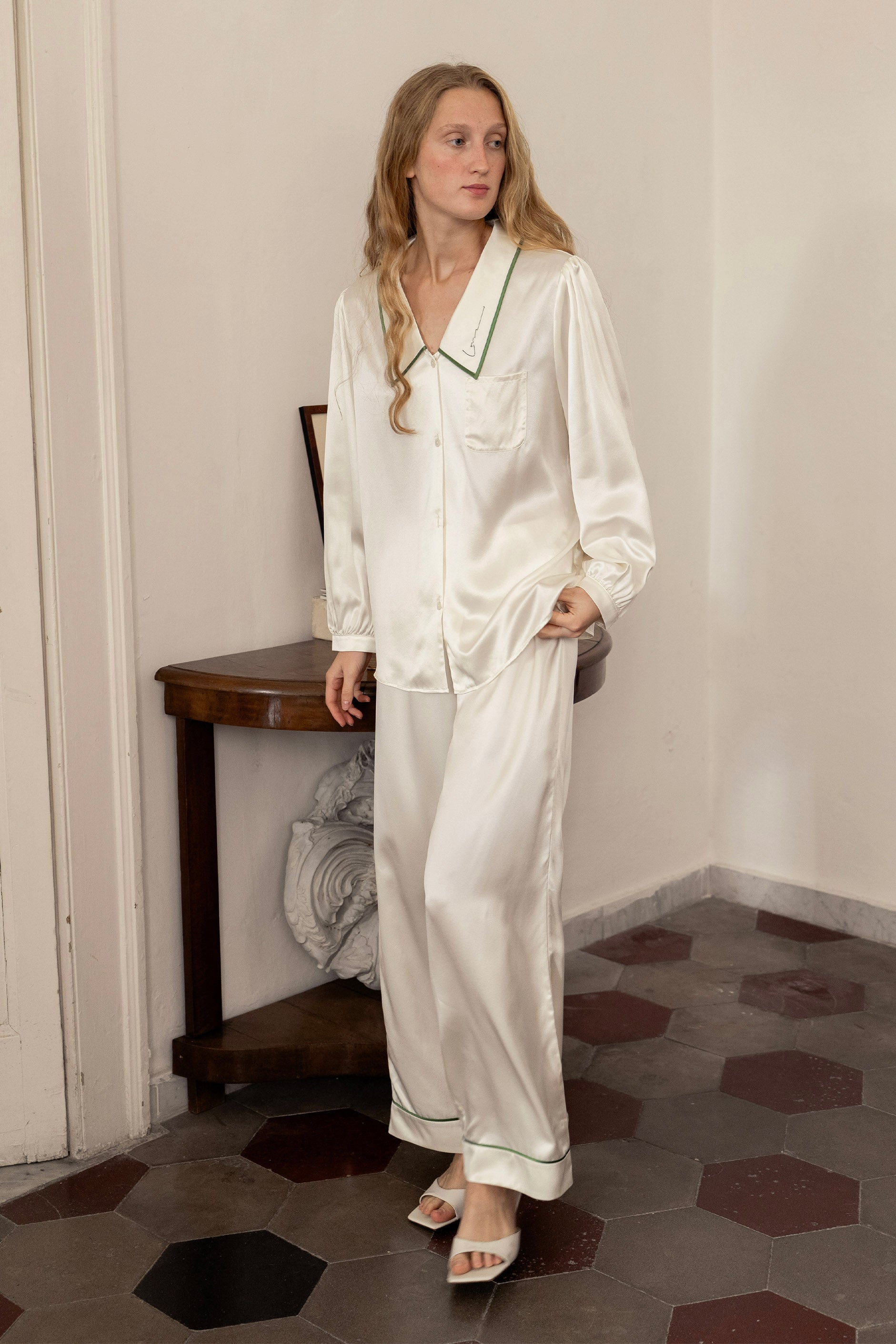 Vintage Silk Shirt and Pants Two-Piece Set – Not Just Pajama Vintage Silk Shirt and Pants Two-Piece Set – Not Just Pajama