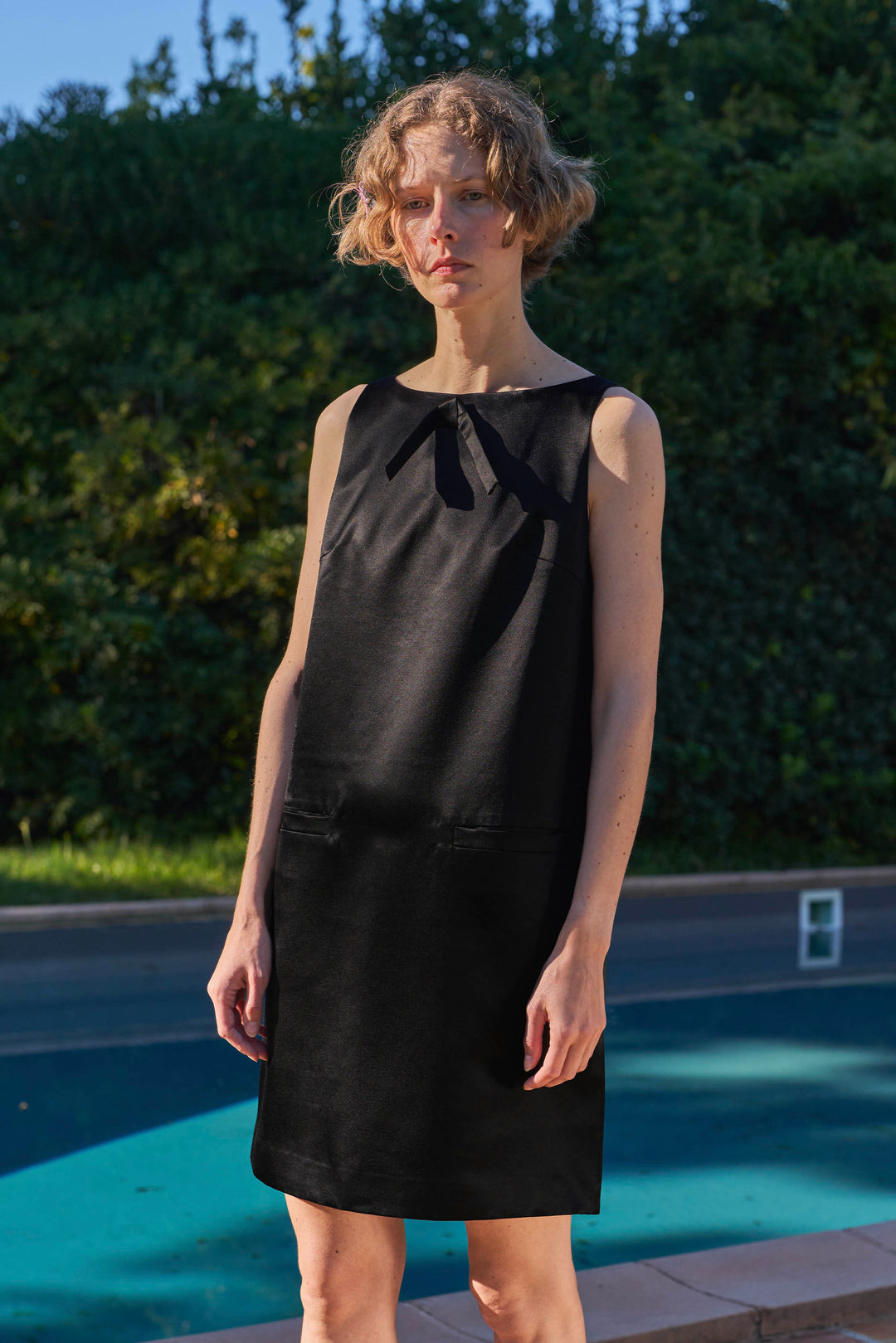 My Party 35 Momme Silk Wool Bow Sleeveless Dress