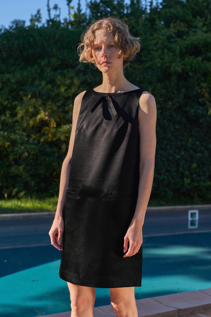 My Party 35 Momme Silk Wool Bow Sleeveless Dress