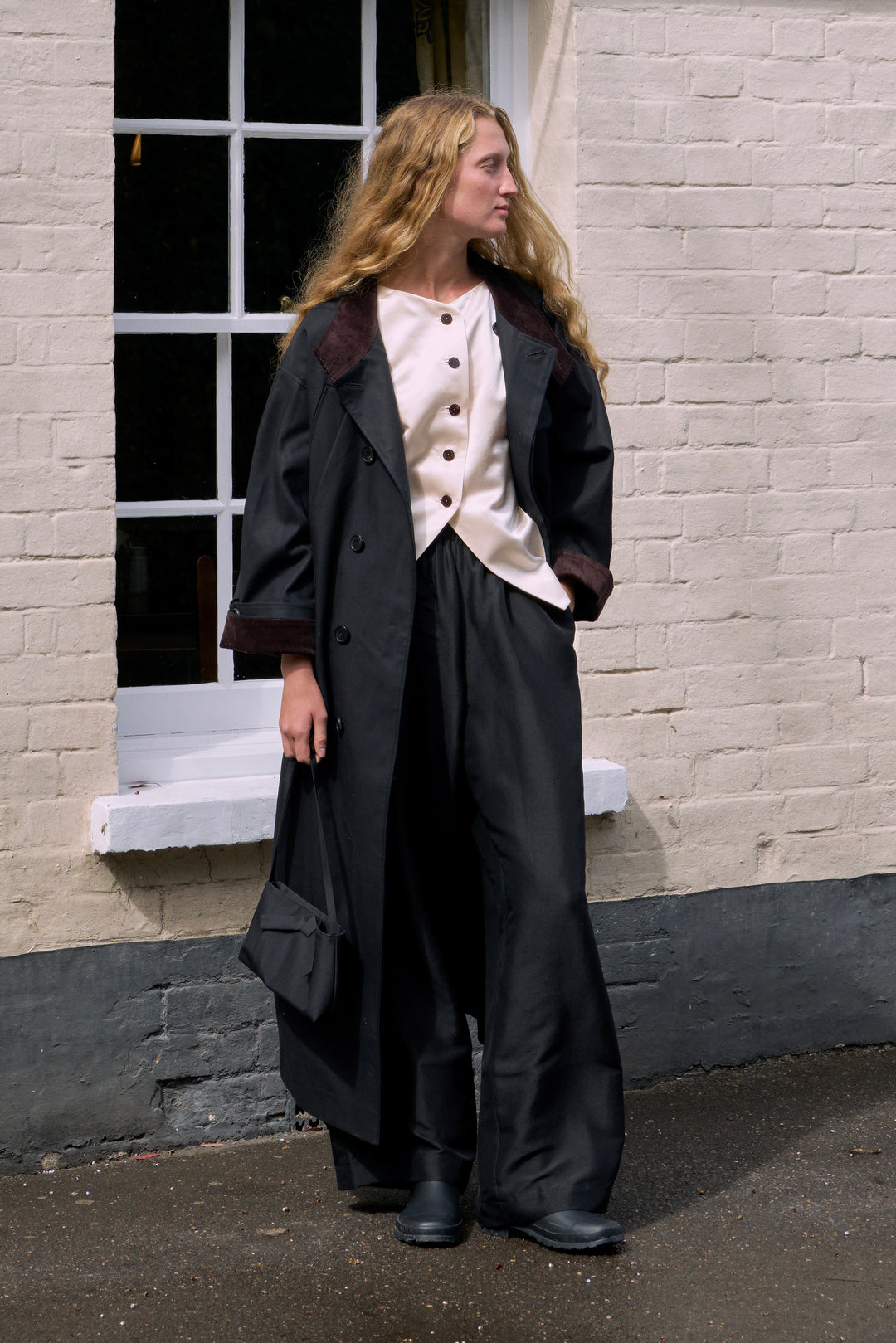 PAJA Farm Edit Amelia Four-Season Heavyweight Twill Wool Trench Coat - Black