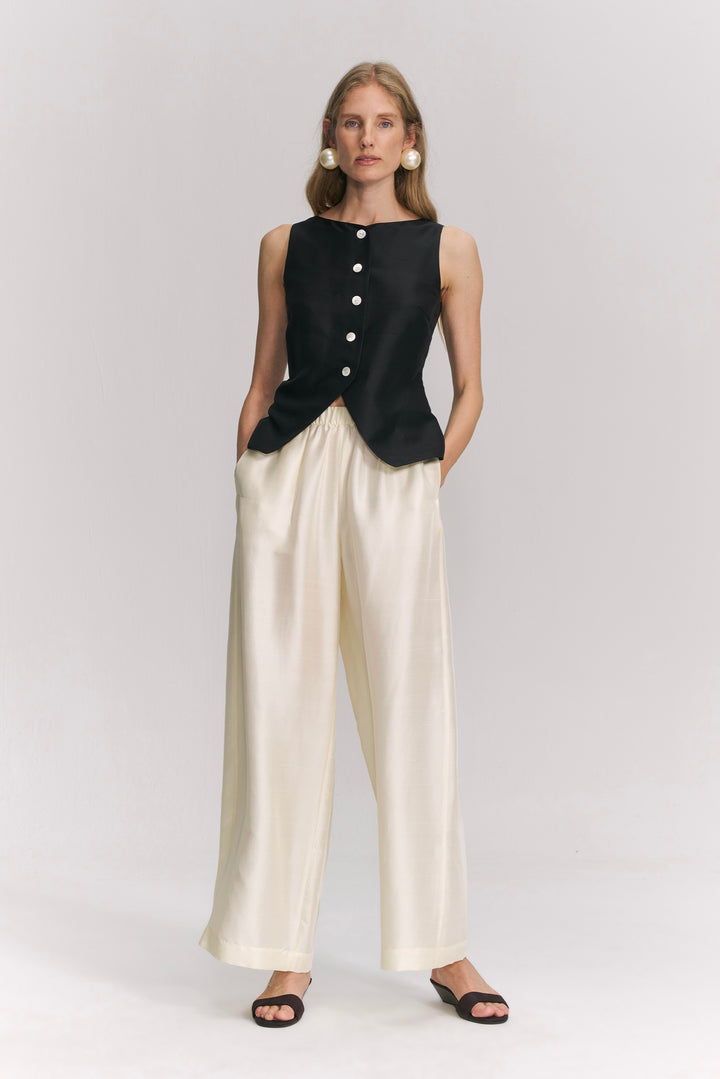 PAJA Farm Edit Dupion Silk Silk Wide-Leg Trousers - Pale Yellow
