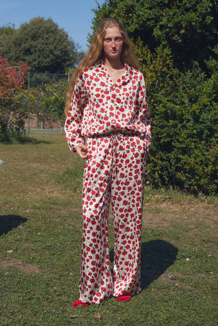 Farm Edit Red Turnip Print 22 Momme Silk Long-Sleeve Pajama Set