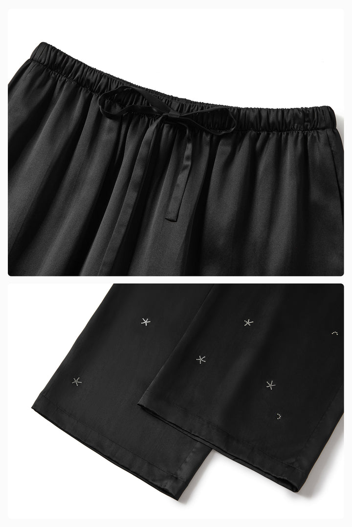 VEGA Collection Silk Rhinestone-Embellished  Long Sleeve Set - Black