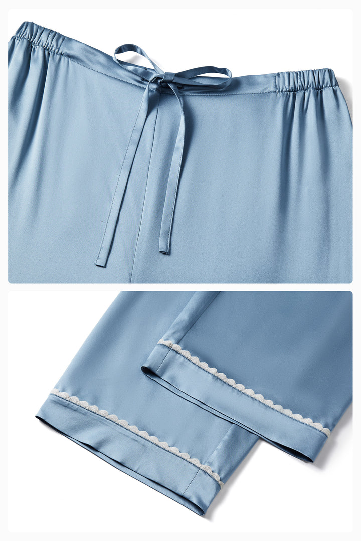 BUBU Collection Men's Silk Velour Edging Long Sleeve Pajama Set - Blue