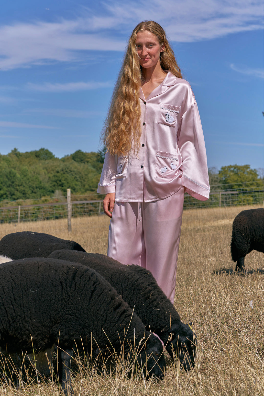 BUBU Collection Silk Velour Edging Long Sleeve Pajama Set