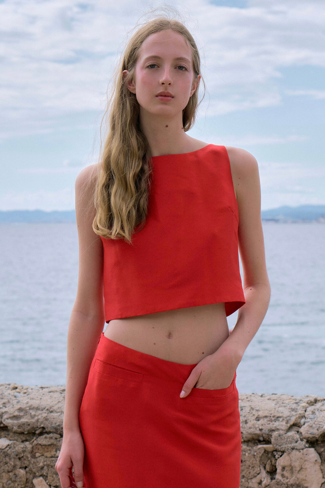 PAJA Women's Dupion Silk Top with Bows - Red