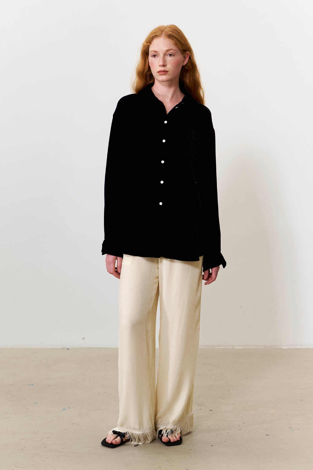 PAJA Summer Shimmer Silk Velvet Fringe-Trim Pants