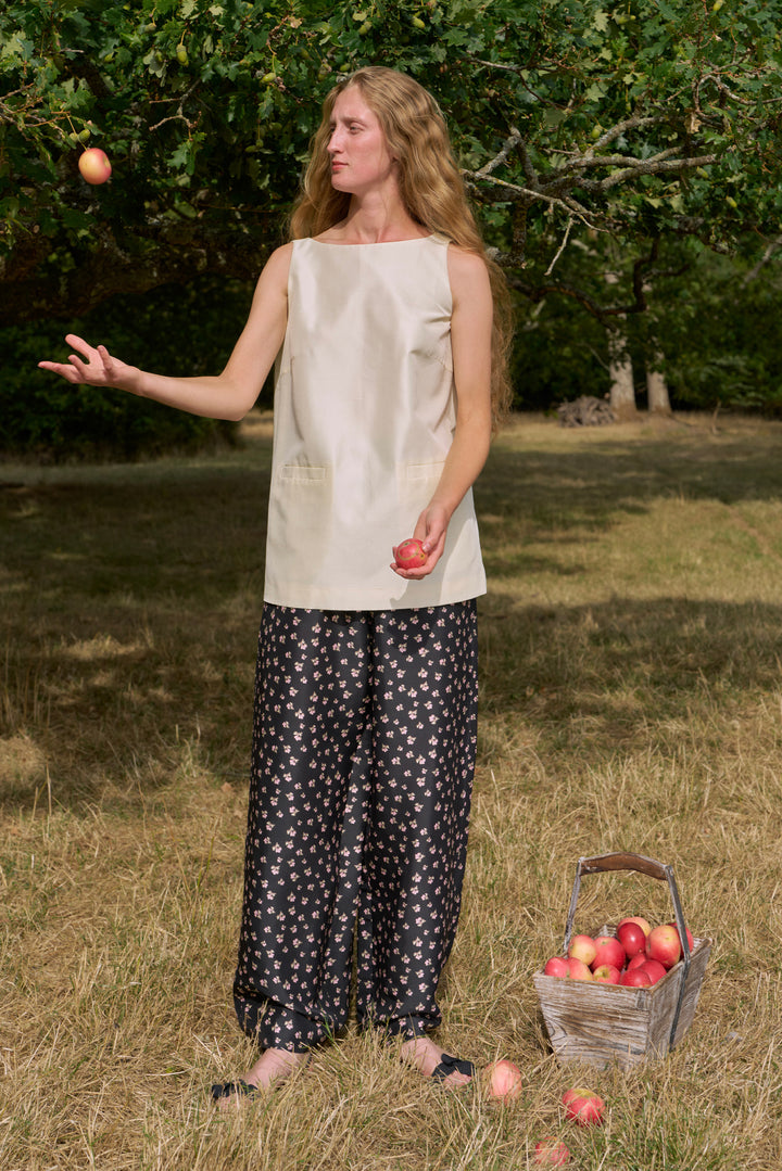 PAJA Farm Edit Dupion Silk V-Neck Backless Top - Pale Yellow