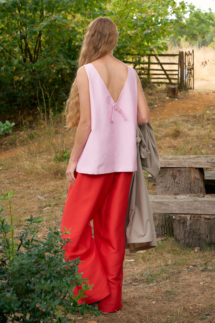 PAJA Farm Edit Dupion Silk Deep V-Back Top - Pink