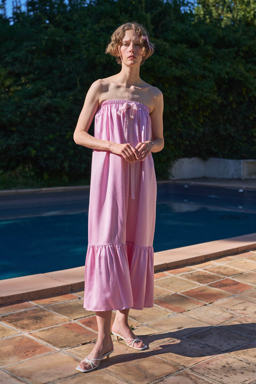 My Party 22 Momme Silk Strapless Bow Dress