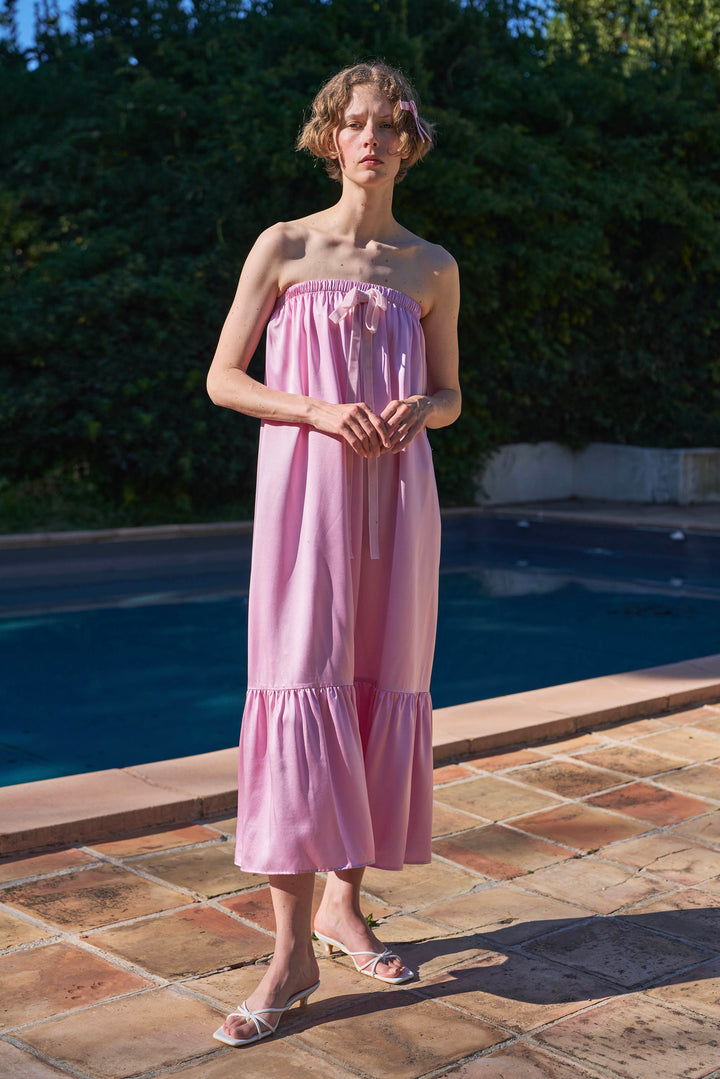My Party 22 Momme Silk Strapless Bow Dress