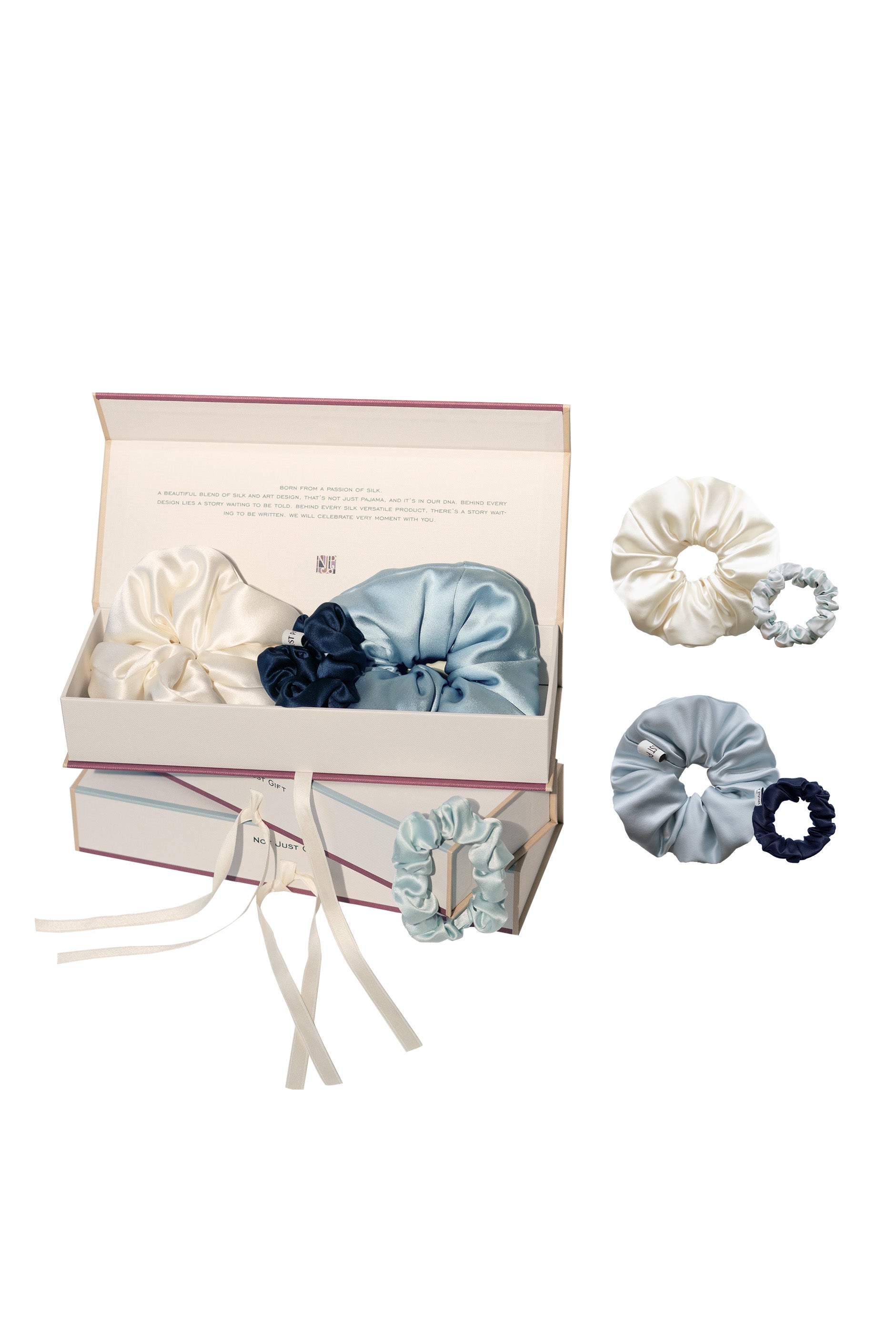 Little Joy Gift | Loop-Loop Silk Scrunchies Gift Box-GIFT BOX SET-4pc Set-NJP23117+114-1-Not Just Pajama