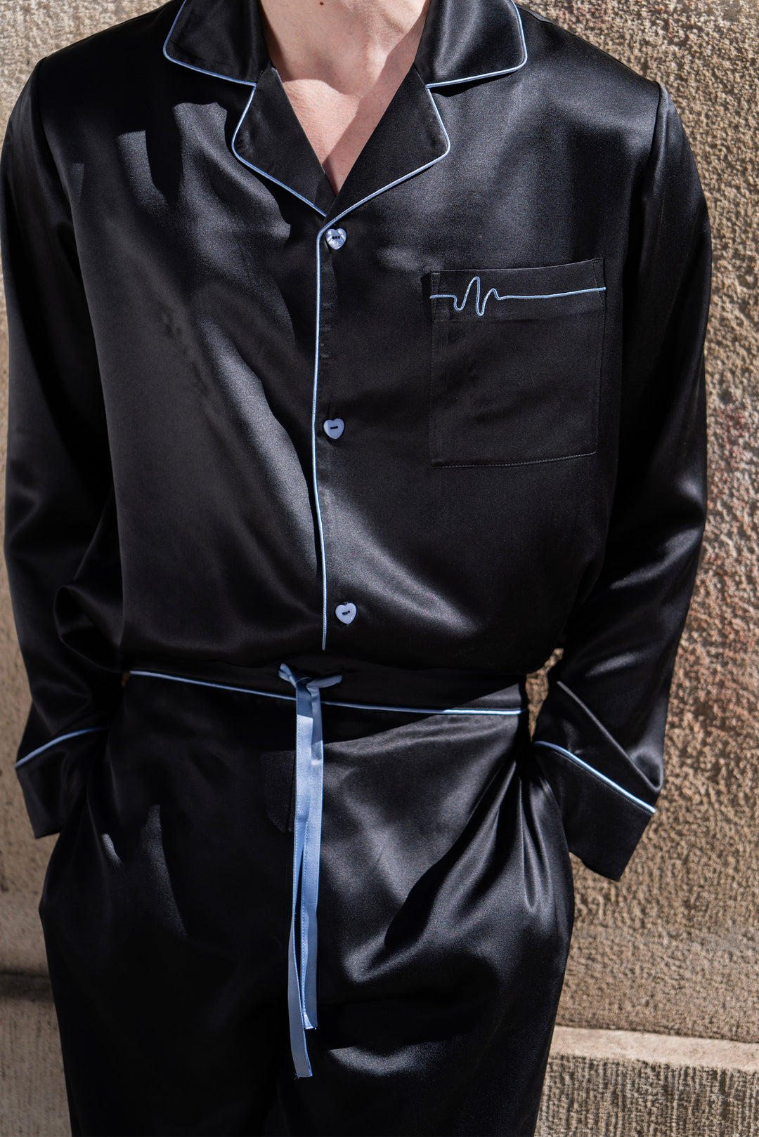 Museum of Crush Love Wave Men’s Silk Long Pajama Set