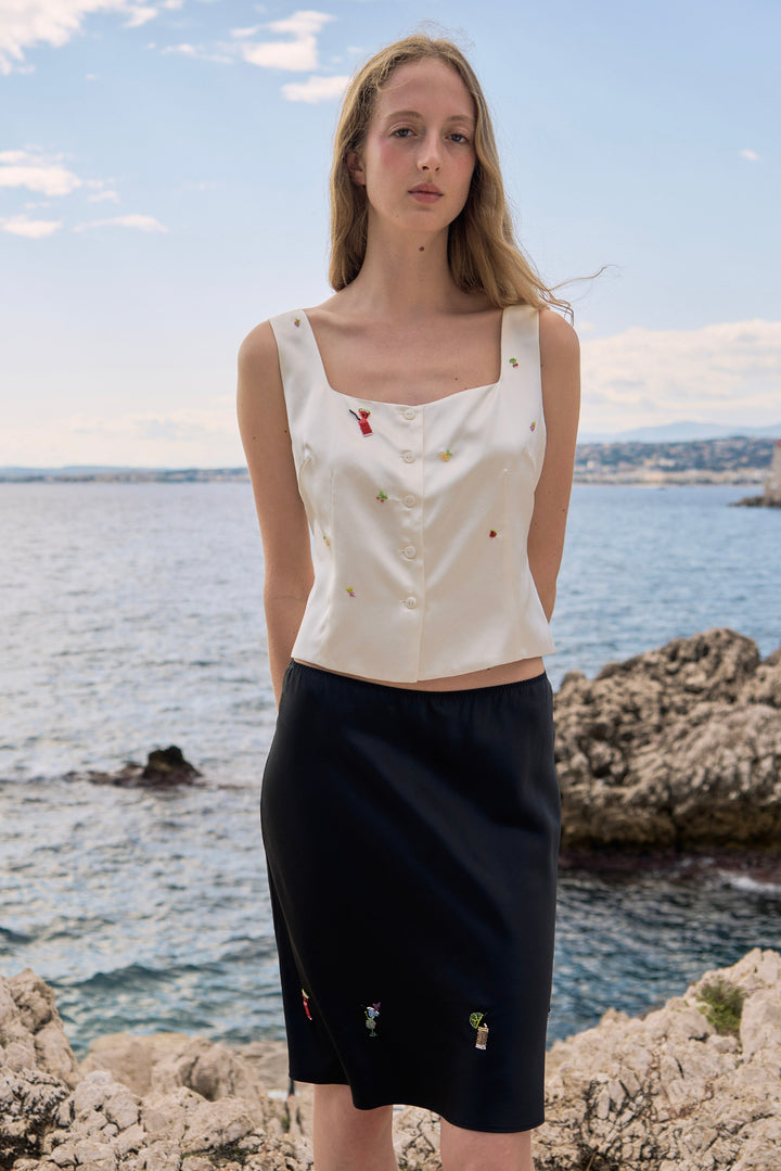 PAJA Beaded Summer Escapes Silk Midi Skirt - Black