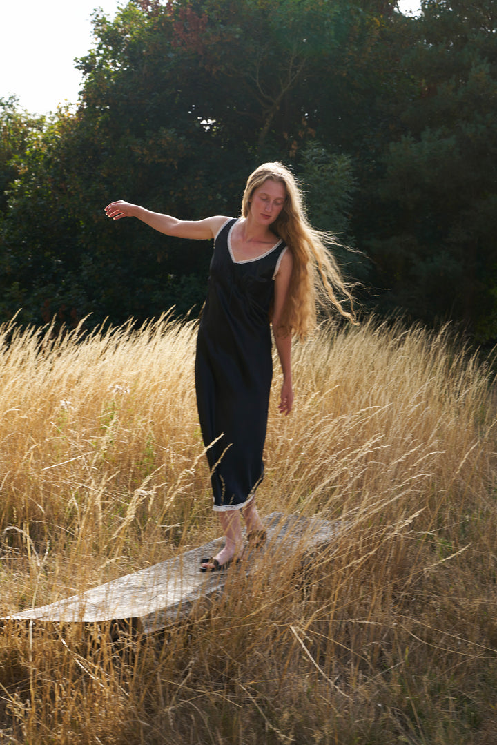 PAJA Farm Edit Silk Bias-Cut Lace Dress