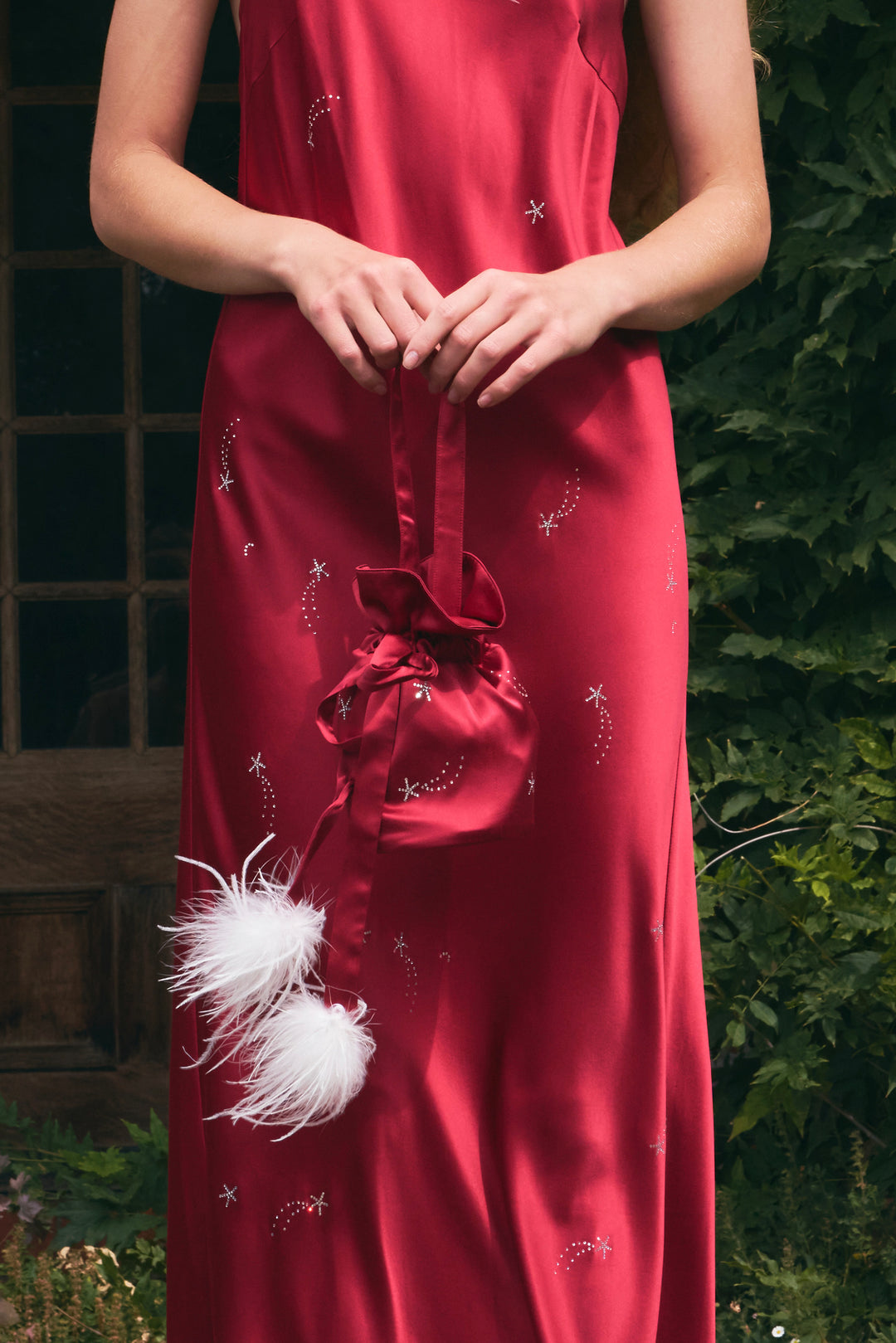 VEGA 22mm Mulberry Silk Crystal Feather Handbag-Silk Accessories-Not Just Pajama