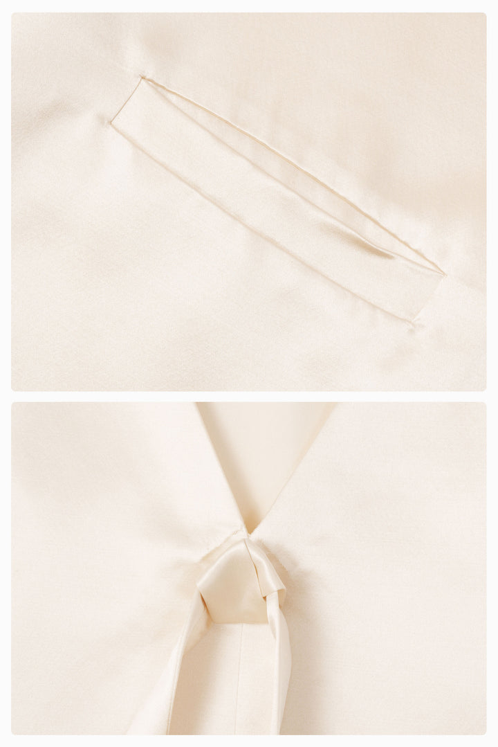 My Party 35 Momme Silk Wool Open-Back Bow Dress