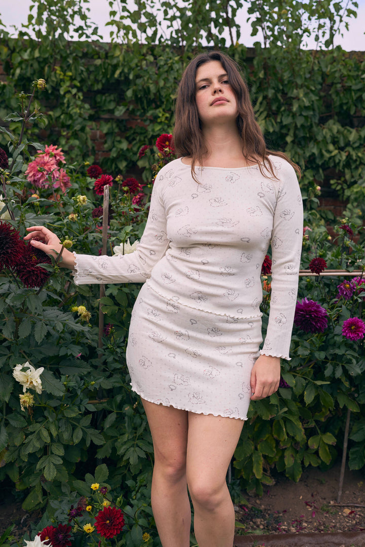 Kiki Cat Wool Silk Knit Off Shoulder Long Sleeve Top