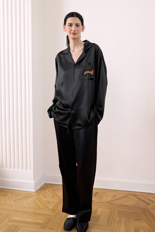 Puppy Edition Women's Black Dachshund Charm Silk Lounge Set - Black