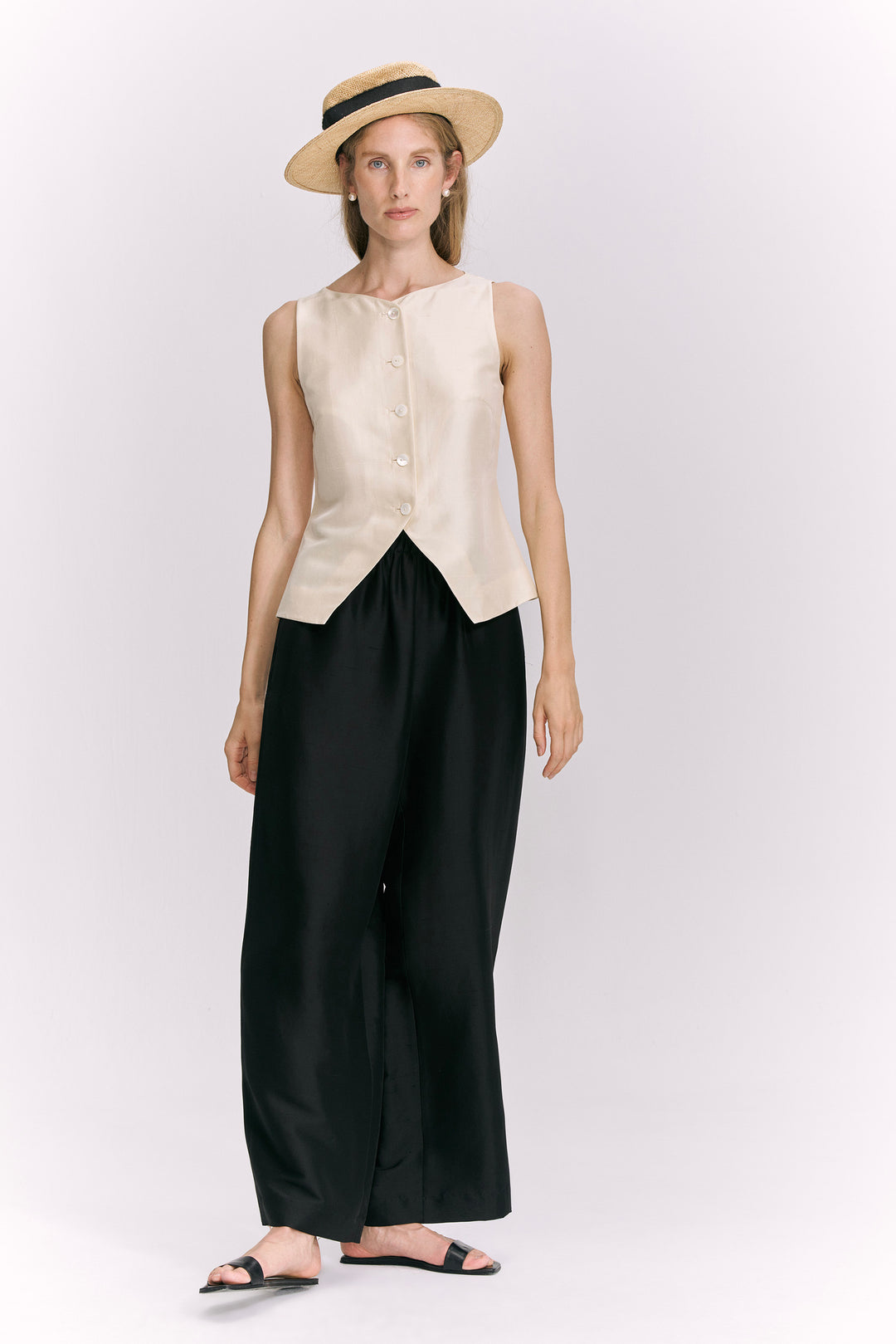 PAJA Farm Edit Dupion Silk Wide-Leg Trousers - Black