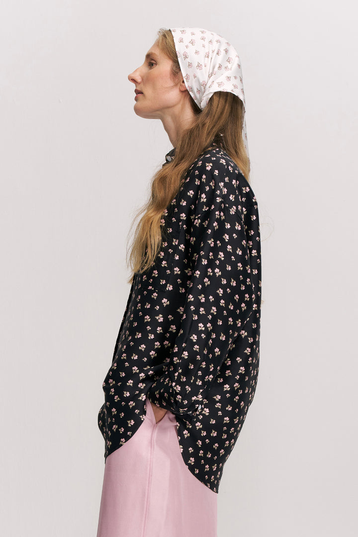 PAJA Farm Edit Dupion Silk Floral Print Shirt - Black