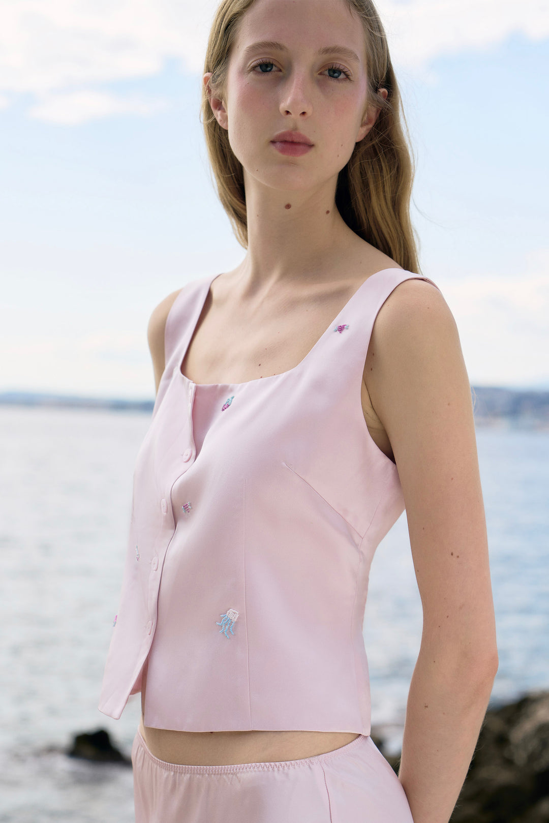 PAJA Beaded Summer Escapes Silk Top - Pink