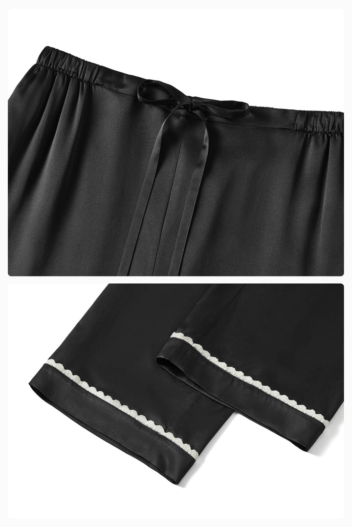 BUBU Collection Men's Silk Velour Edging Long Sleeve Pajama Set - Black