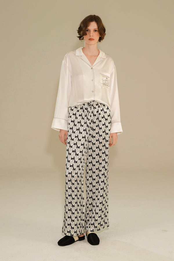 Puppy Edition Diamond Poodles Contrast Silk Pajama Set