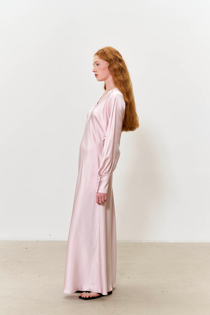 PAJA Summer Shimmer Bias-Cut 25 Momme Silk Crepe Satin V-Neck Long Dress