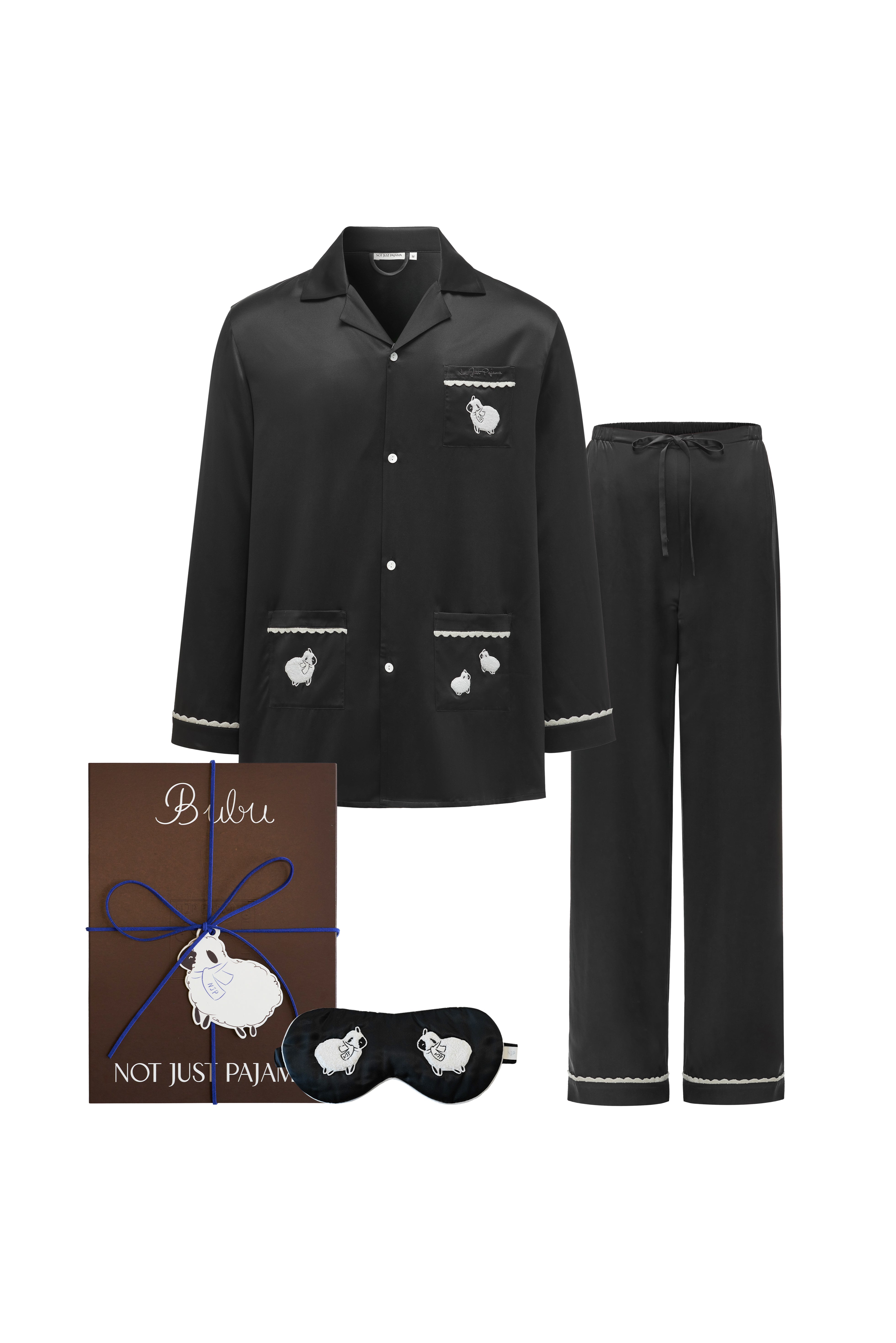 BUBU Collection Pajama Set & Sleeping Eye Mask Gift Set - Black-Gift Sets-Black-S-NJP25152 + NJP25169-Not Just Pajama